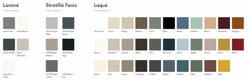 coloris: laminé, Fénix et laque de lago pour table Air